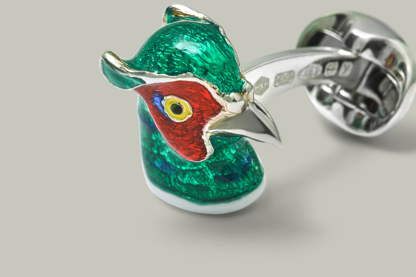 Silver & Enamel Pheasant Head Cufflinks