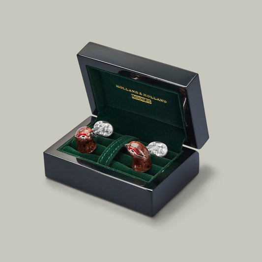 Silver hand painted enamel Red Grouse Cufflinks