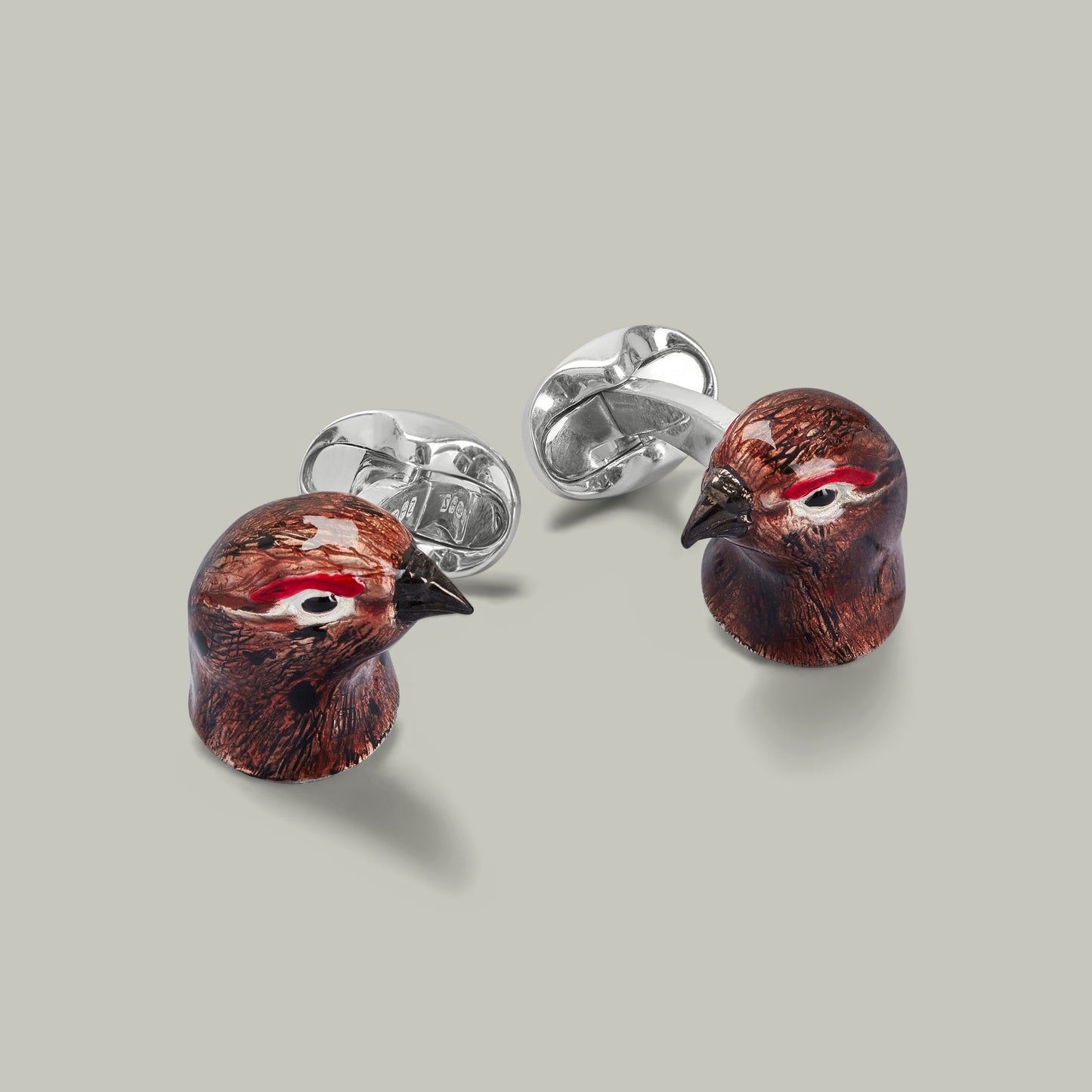 Silver hand painted enamel Red Grouse Cufflinks