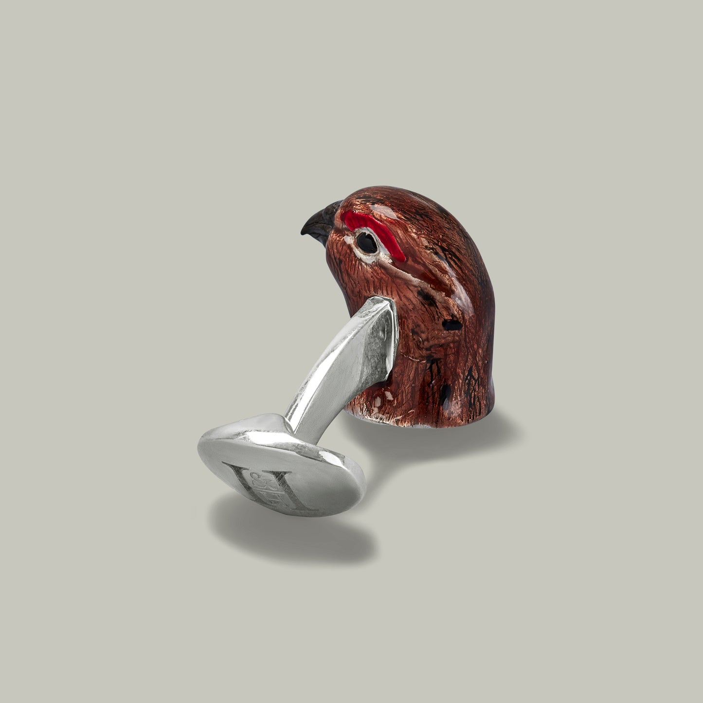 Silver hand painted enamel Red Grouse Cufflinks
