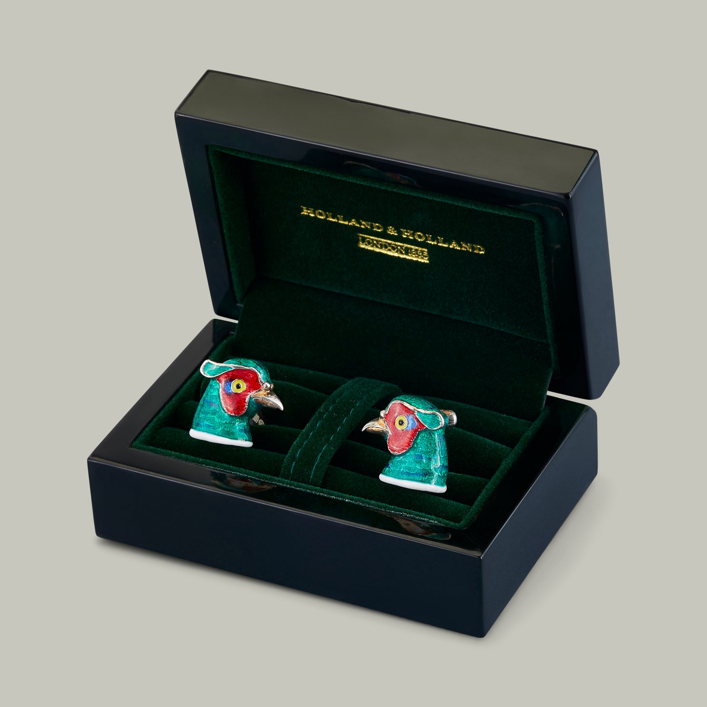 Silver & Enamel Pheasant Head Cufflinks