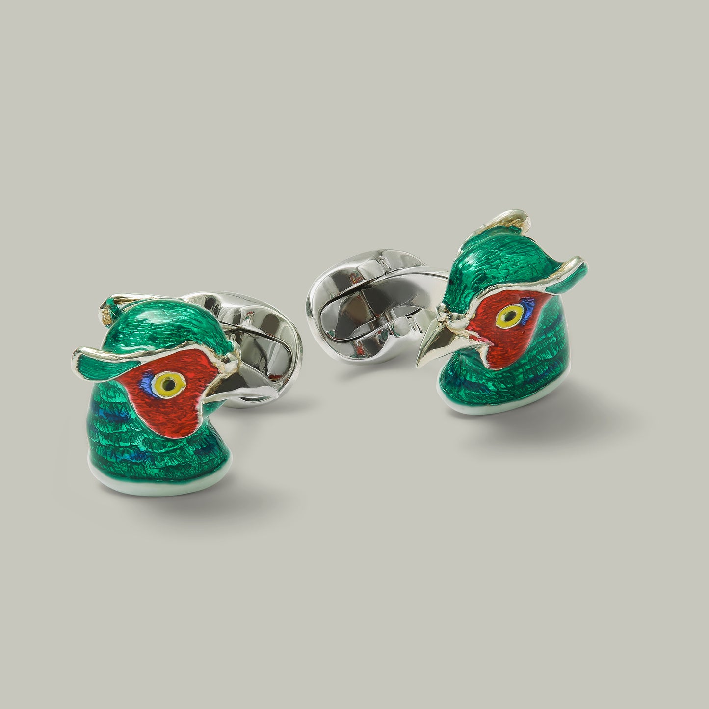 Silver & Enamel Pheasant Head Cufflinks
