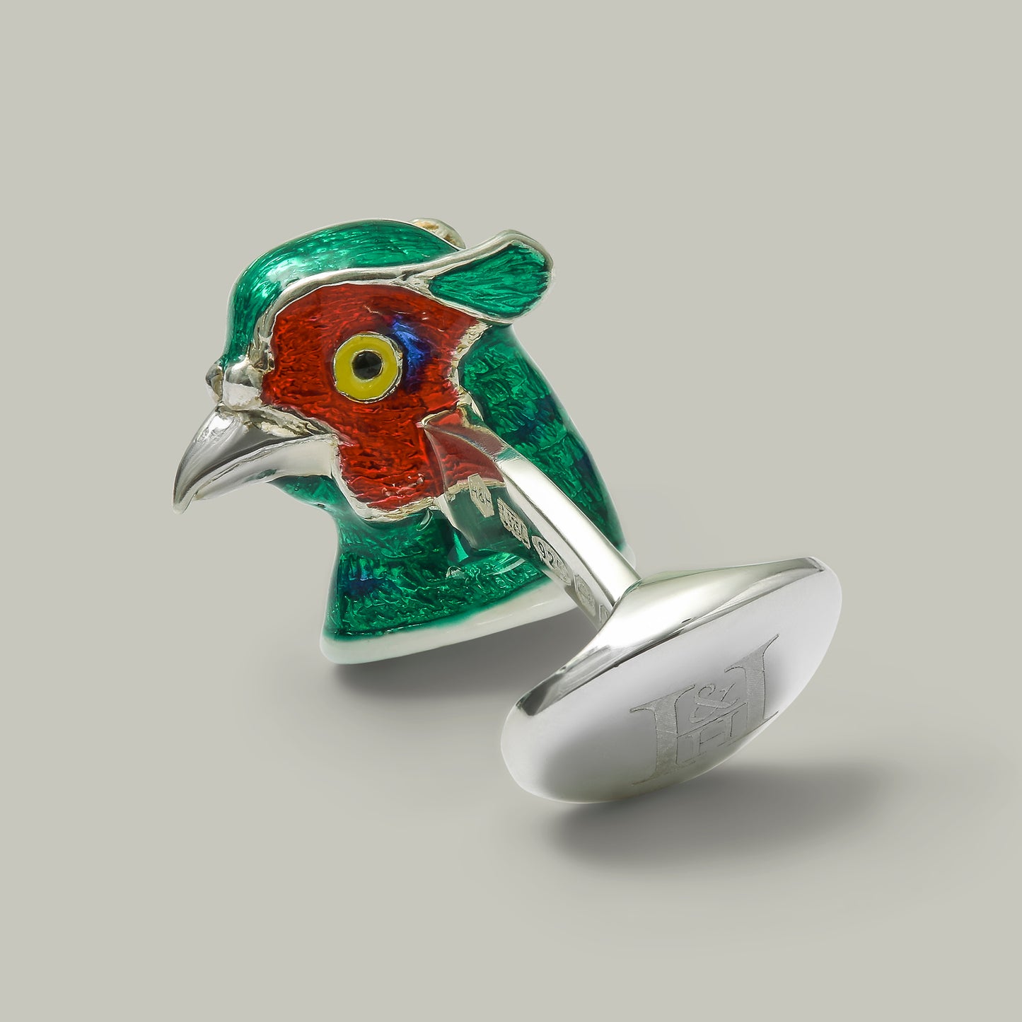 Silver & Enamel Pheasant Head Cufflinks