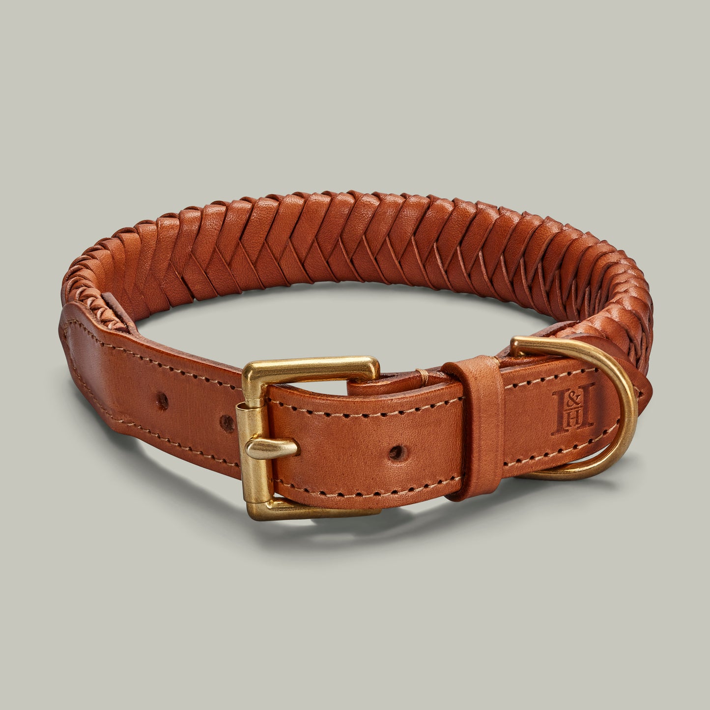 Royal Leather hand plaited dog collar [LONDON TAN]