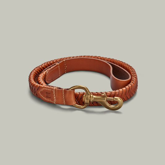Royal Leather hand plaited trigger Dog Lead [LONDON TAN]