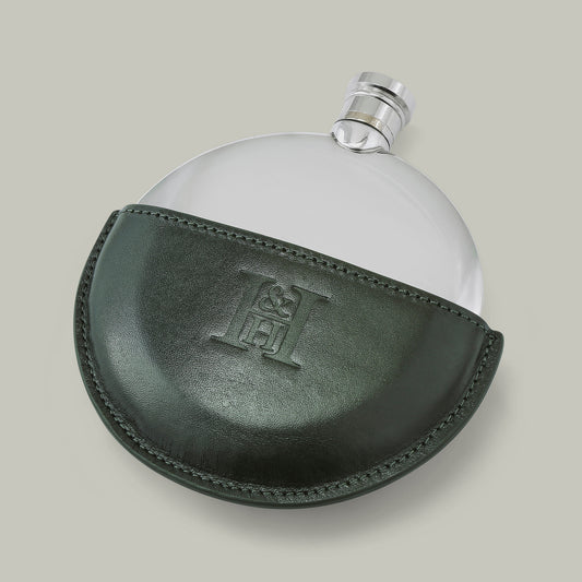 Round 6Oz Pewter Hip Flask  [H&H Green]