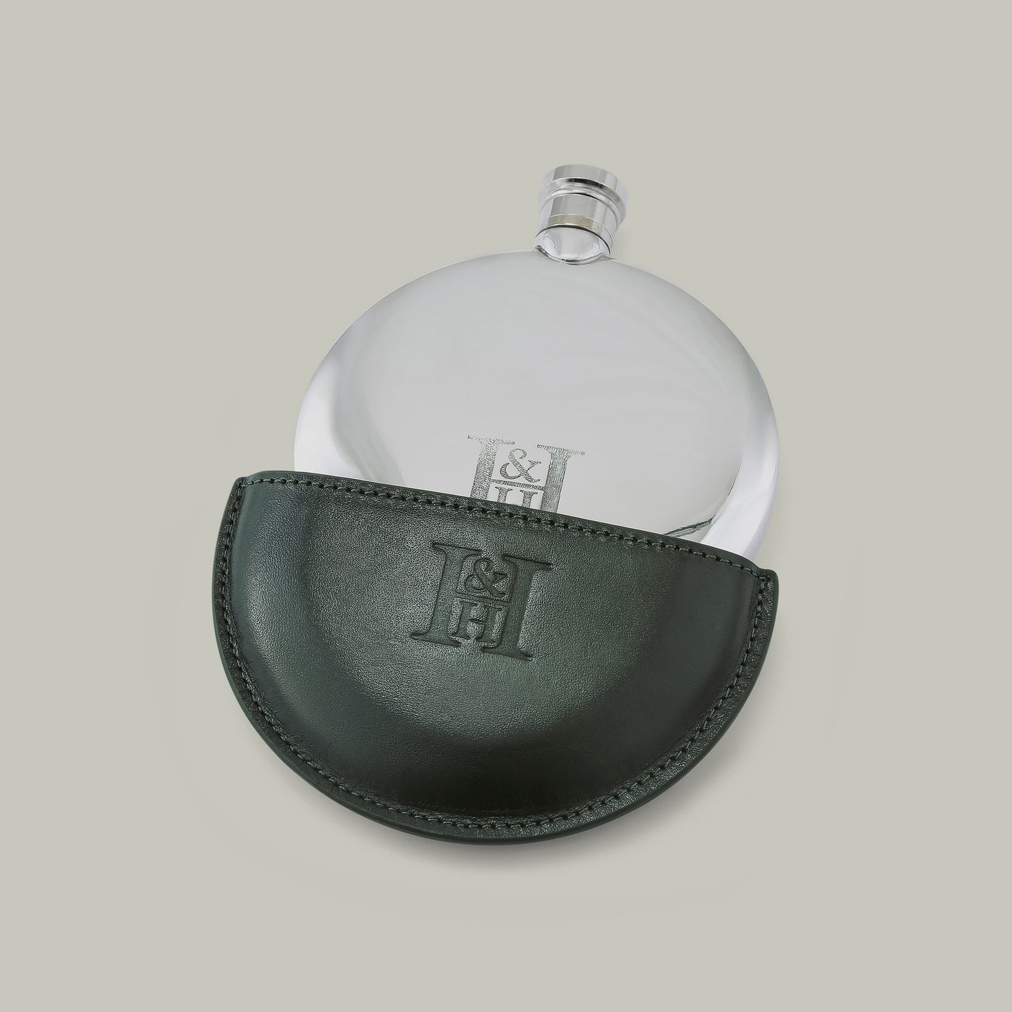 Round 6Oz Pewter Hip Flask  [H&H Green]