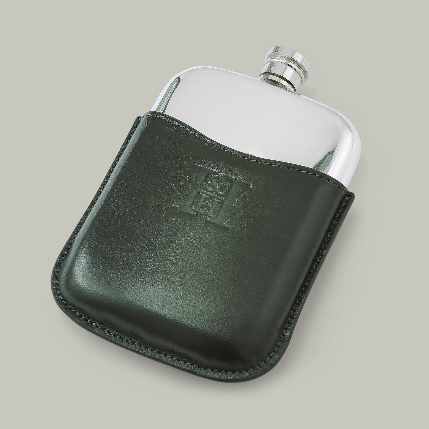 Rectangle 6Oz Pewter Hip Flask [H&H Green]