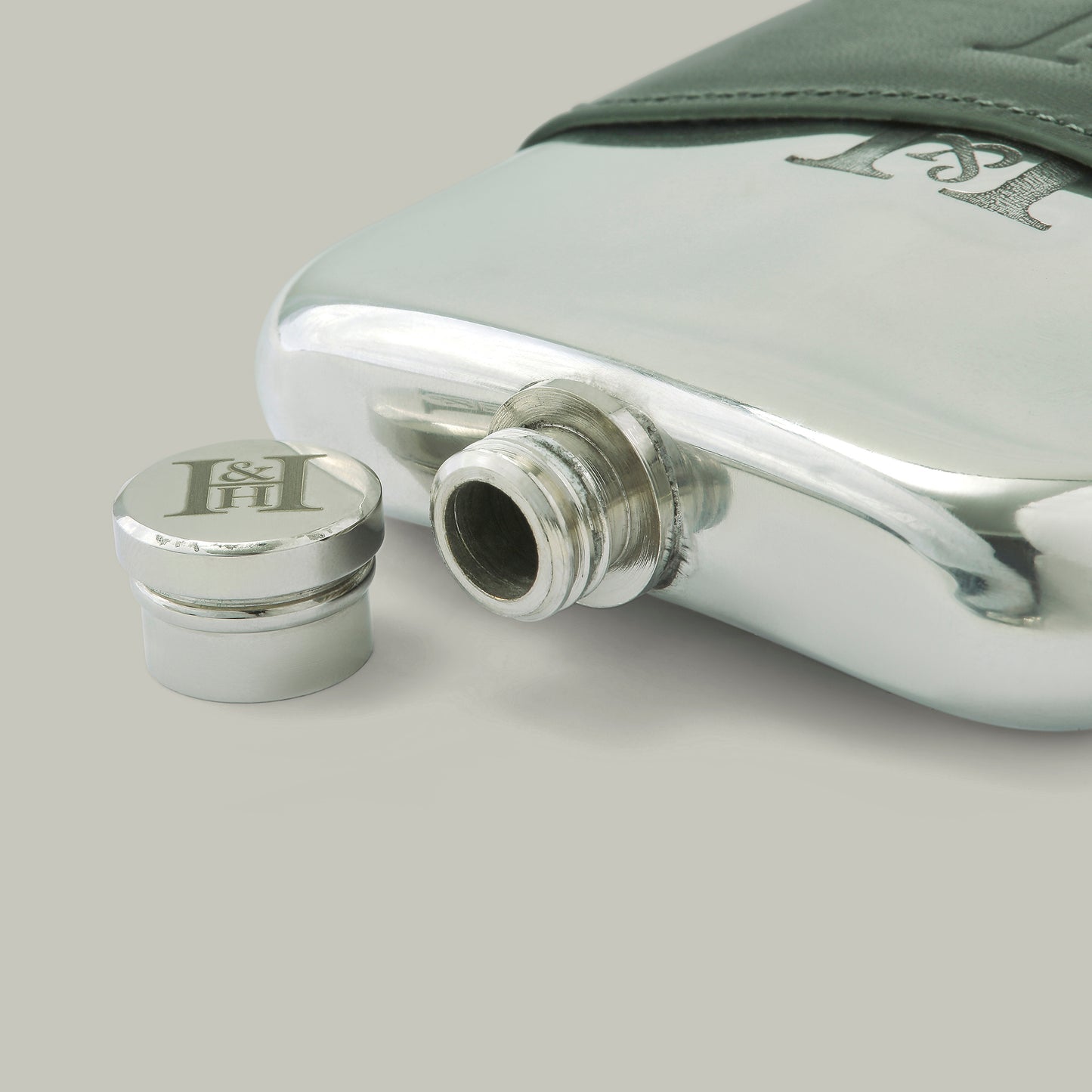Rectangle 6Oz Pewter Hip Flask [H&H Green]