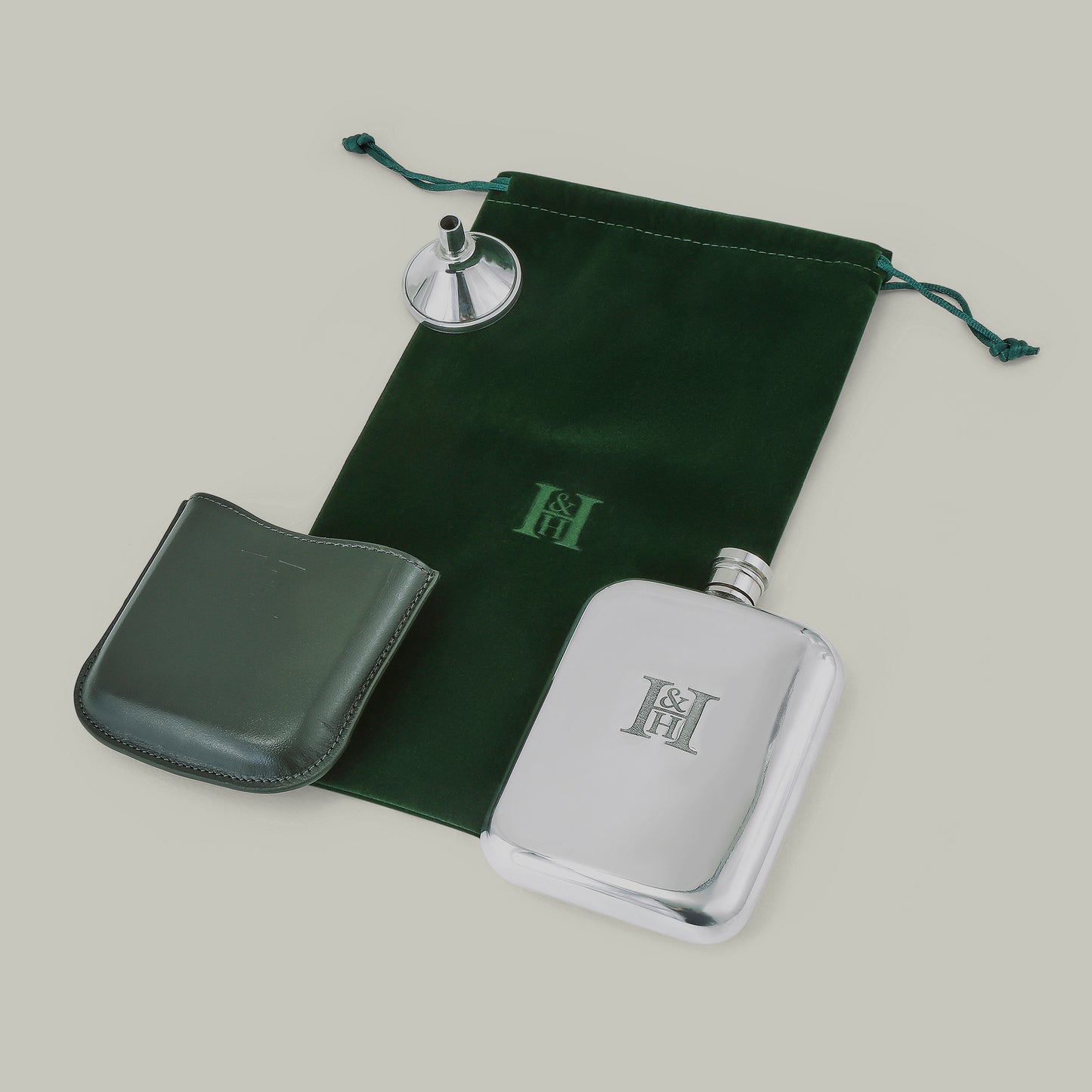 Rectangle 6Oz Pewter Hip Flask [H&H Green]