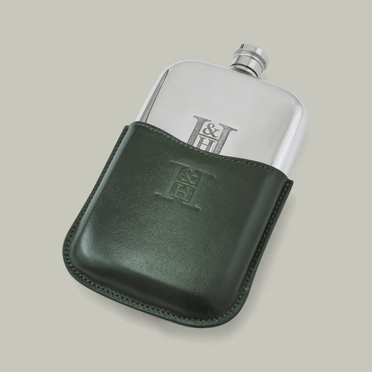 Rectangle 6Oz Pewter Hip Flask [H&H Green]
