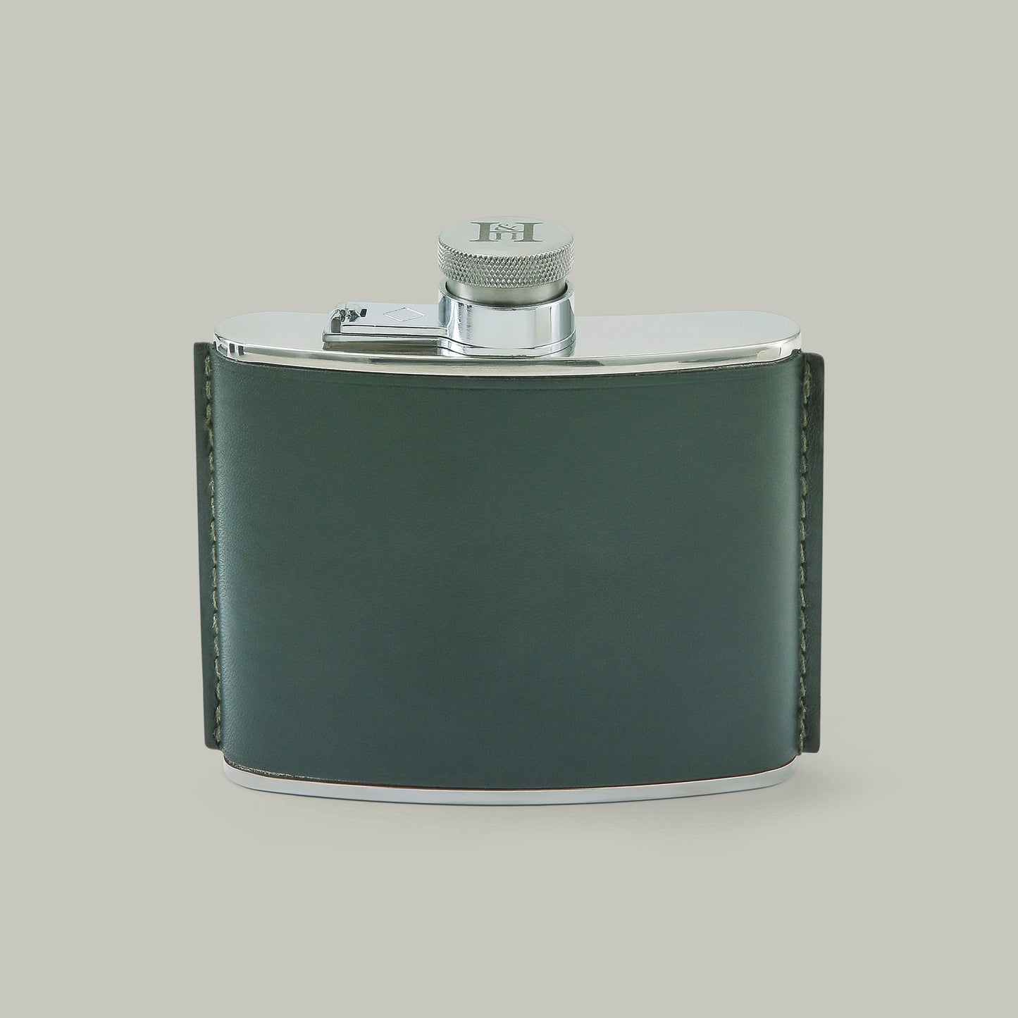 Leather covered 4Oz Steel Hip Flask [H&H Green]
