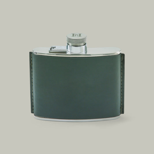 Leather covered 4Oz Steel Hip Flask [H&H Green]