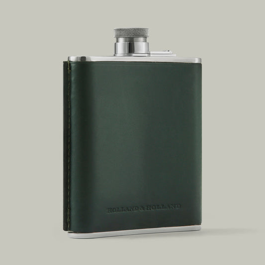 Leather covered 6Oz Steel Hip Flask [H&H Green]