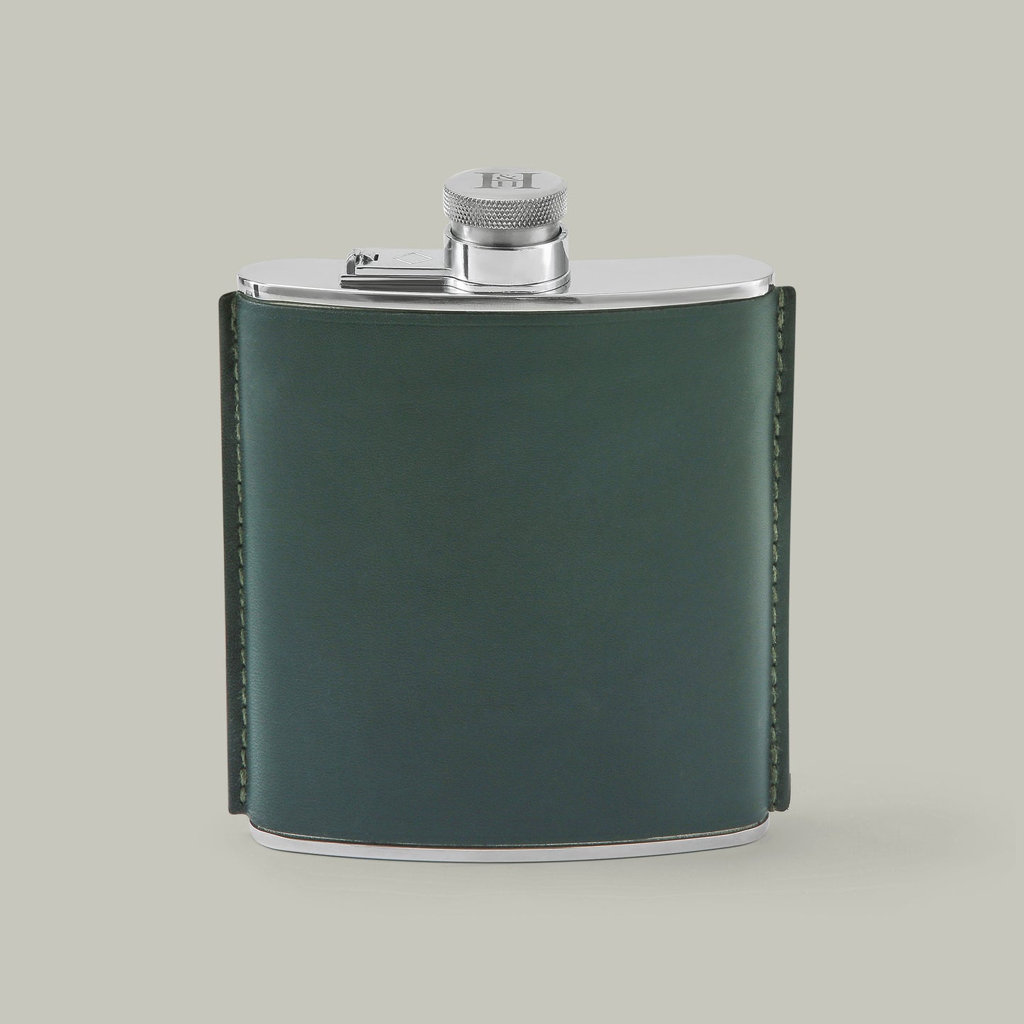 Leather covered 6Oz Steel Hip Flask [H&H Green]