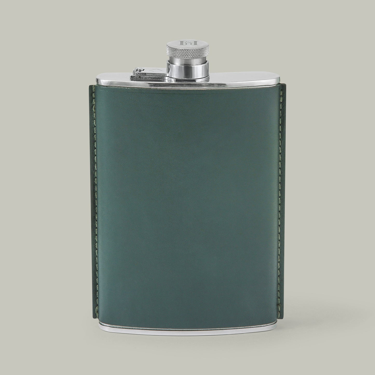 Leather covered 8Oz Steel Hip Flask [H&H Green]