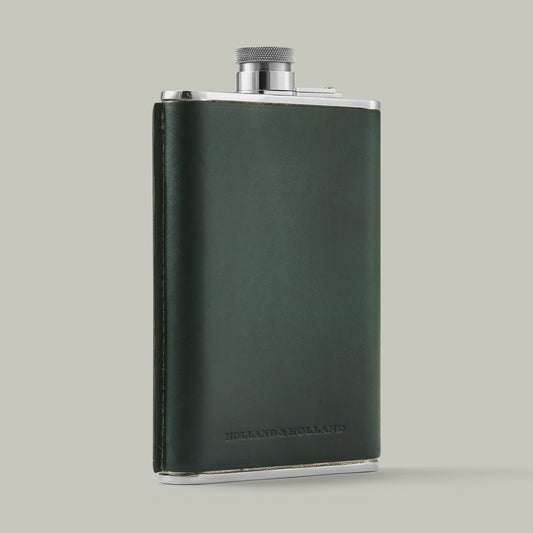 Leather covered 8Oz Steel Hip Flask [H&H Green]