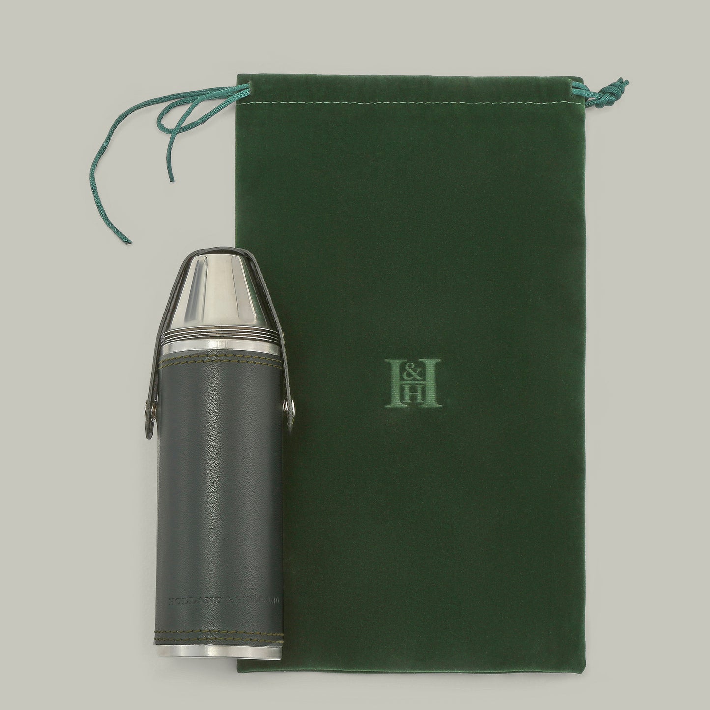 Leather covered hunter's Flask & Cups [H&H Green]