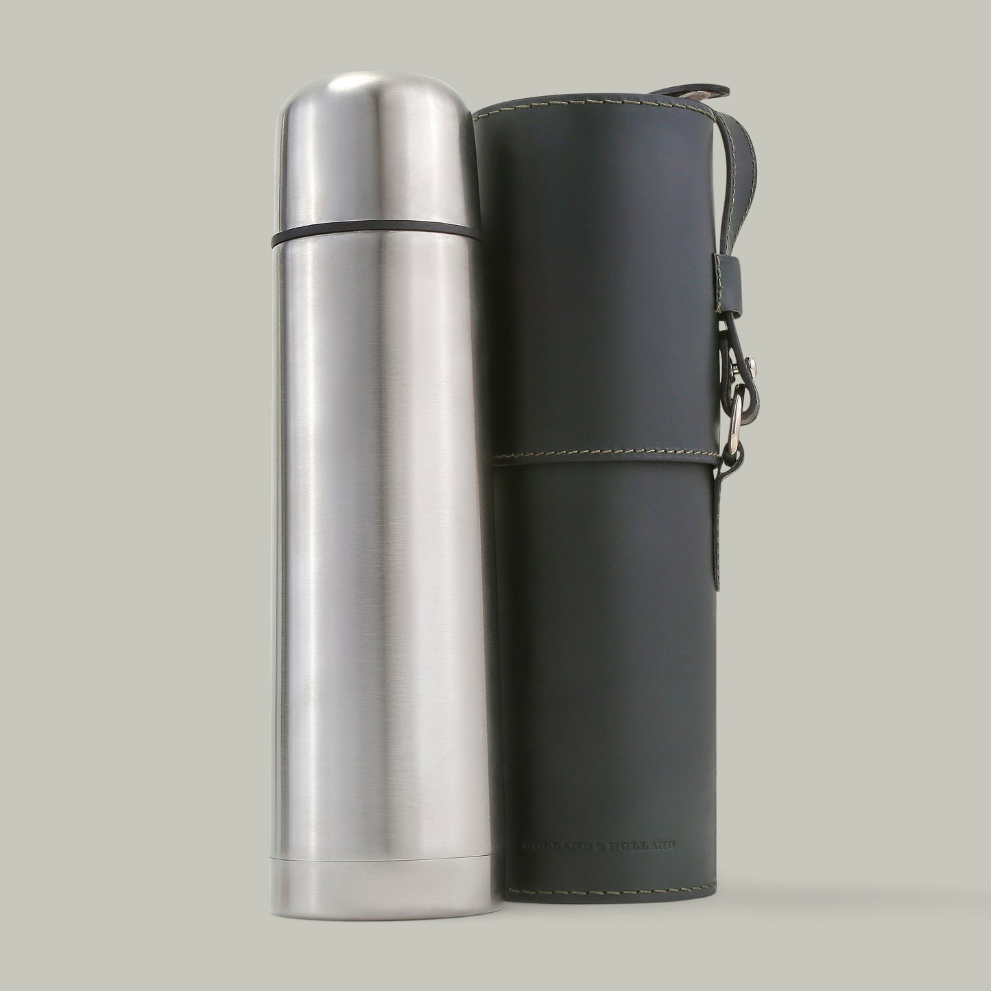 Thermal Flask in Leather Barrel [H&H Green]