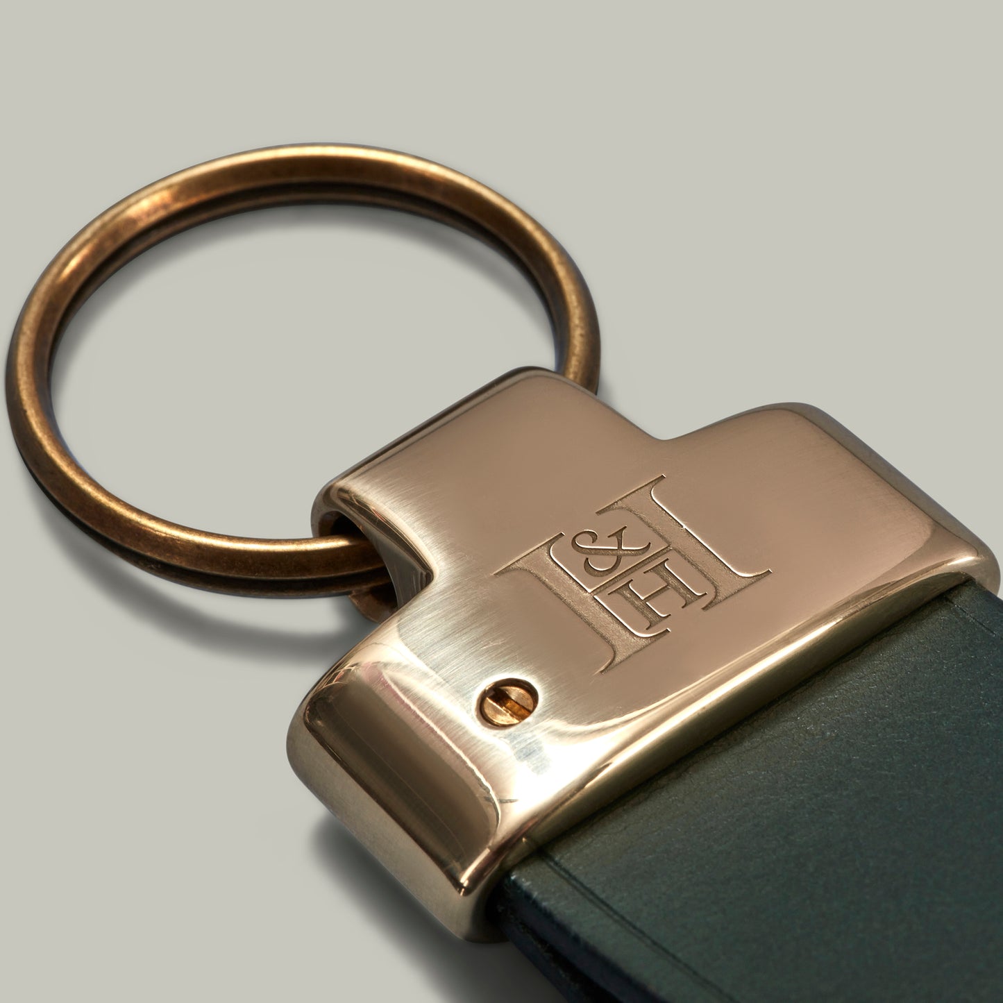 Leather Keyring Brass Fitting [H&H Green]