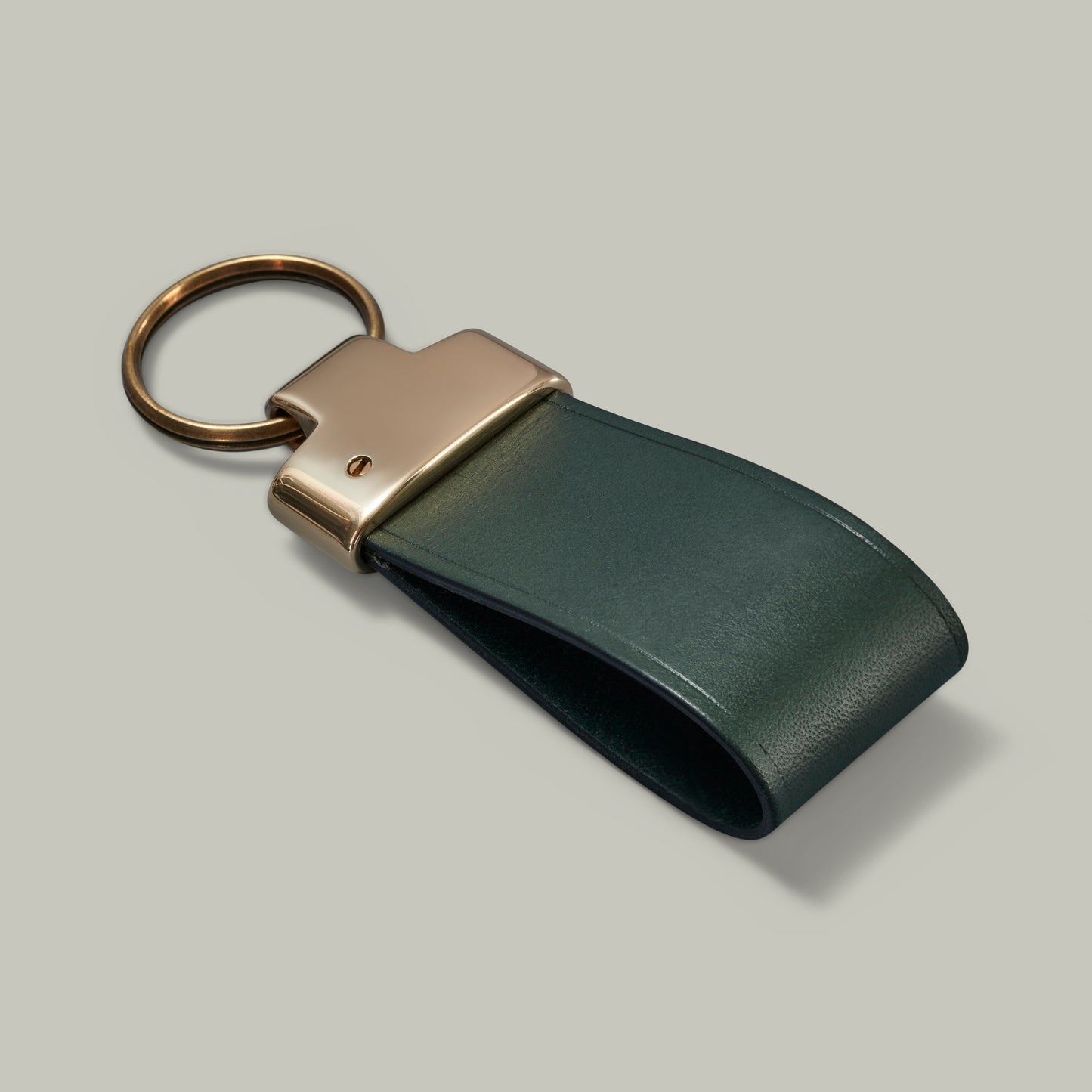 Leather Keyring Brass Fitting [H&H Green]