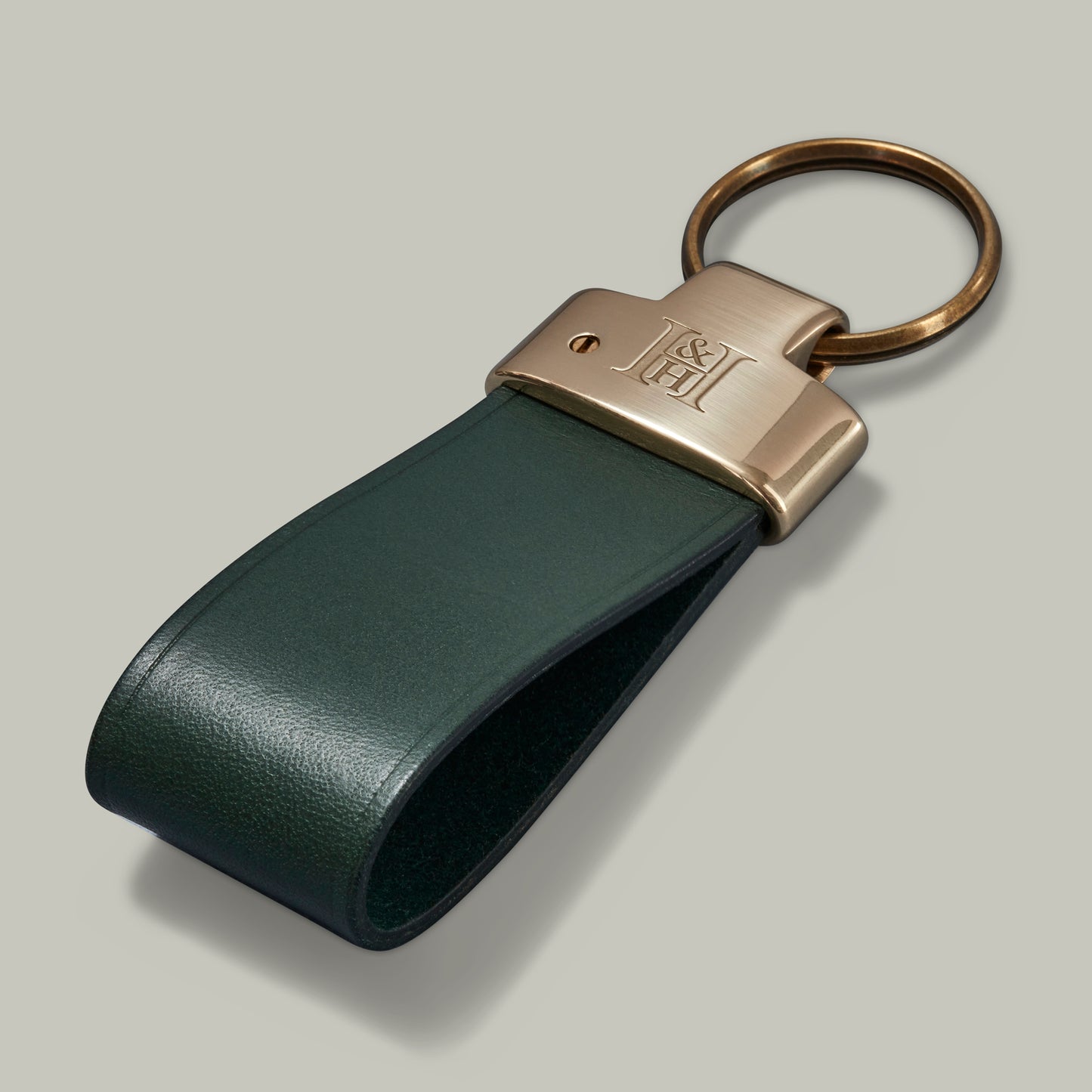Leather Keyring Brass Fitting [H&H Green]