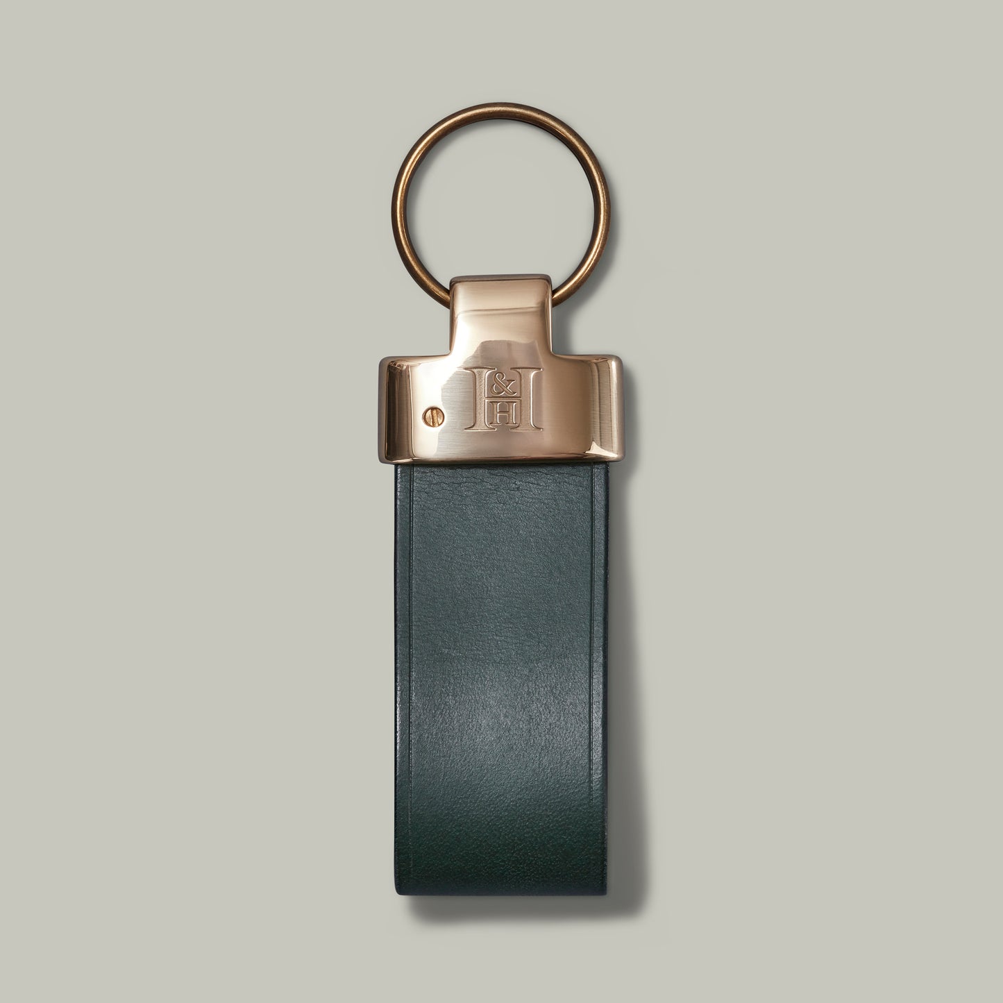 Leather Keyring Brass Fitting [H&H Green]