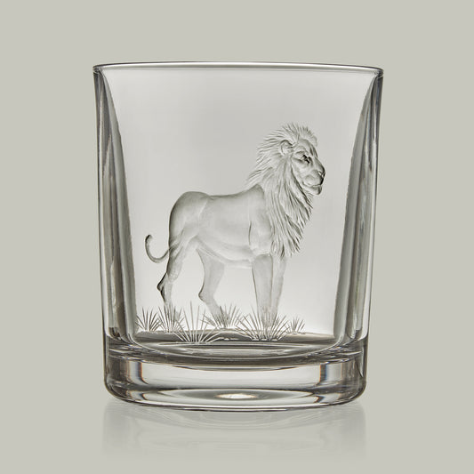 African Big Five Hand Engraved Crystal Tumbler [LION]
