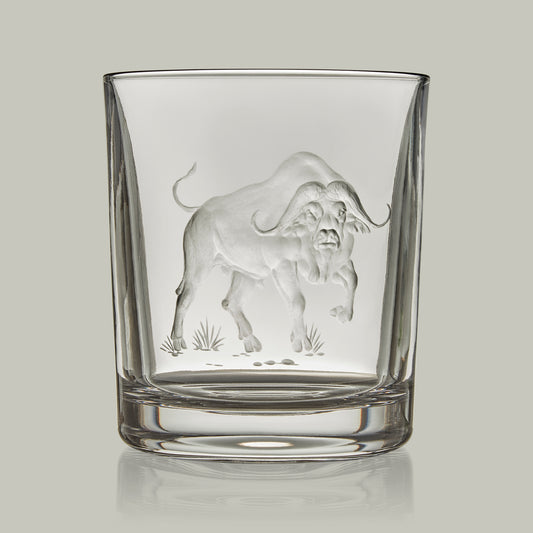 African Big Five Hand Engraved Crystal Tumbler [BUFFALO]
