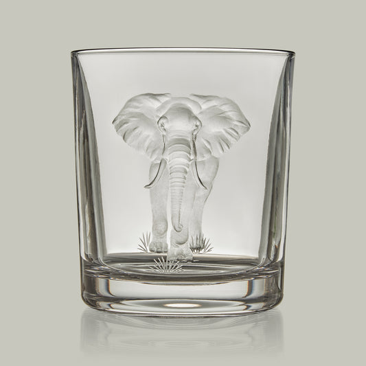 African Big Five Hand Engraved Crystal Tumbler [ELEPHANT]