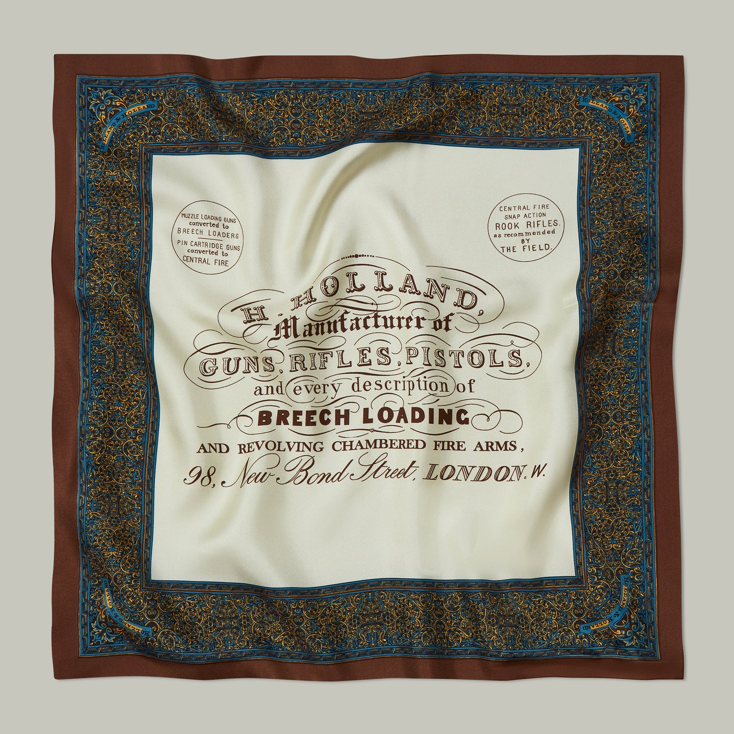 Harrow heritage silk pocket square trade label [SEPIA]