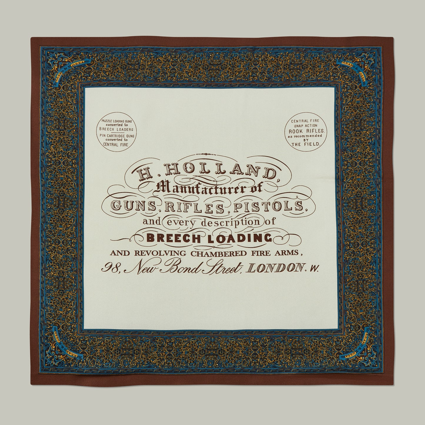 Harrow heritage silk pocket square trade label [SEPIA]