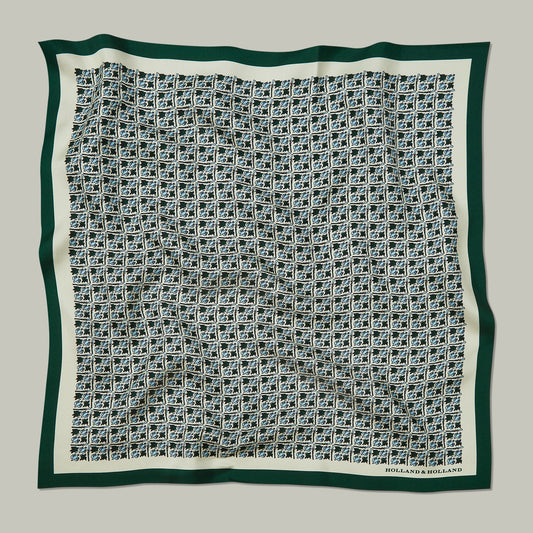 Harrow silk pocket square Heritage bird monogram [H&H GREEN]