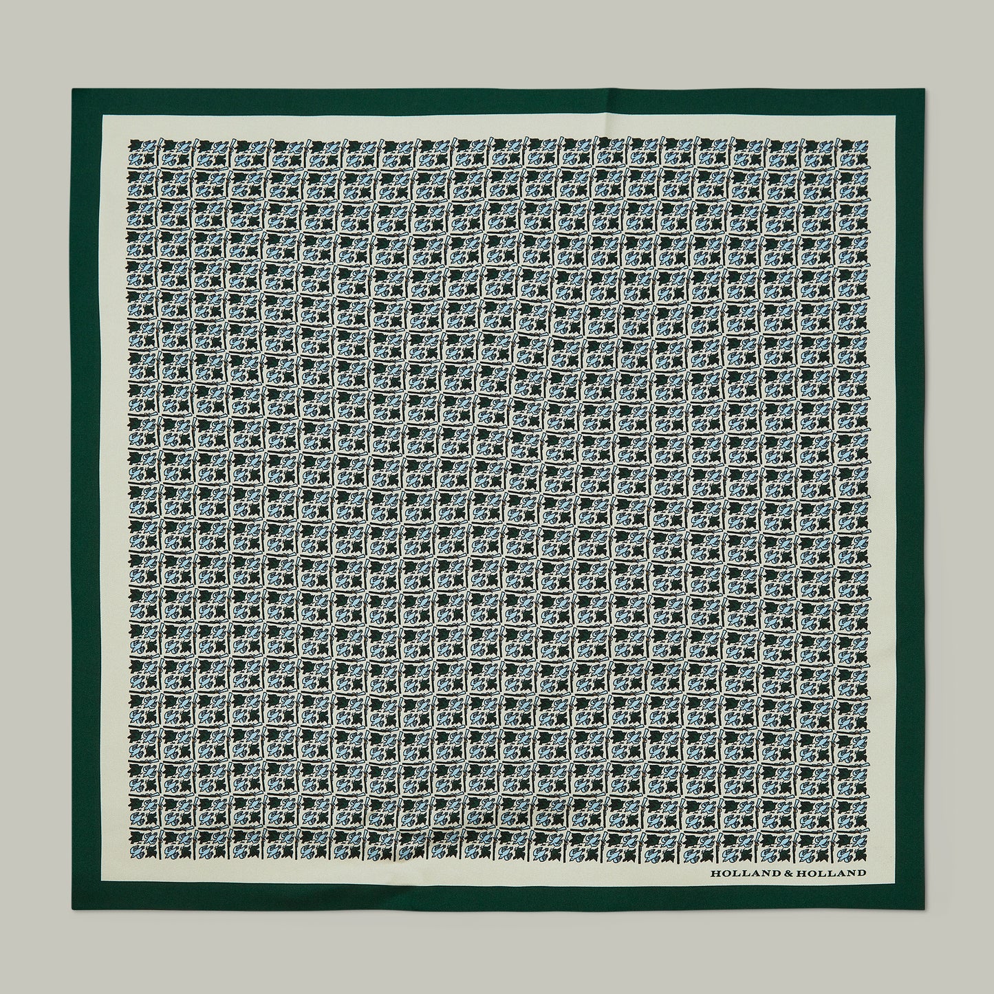 Harrow silk pocket square Heritage bird monogram [H&H GREEN]