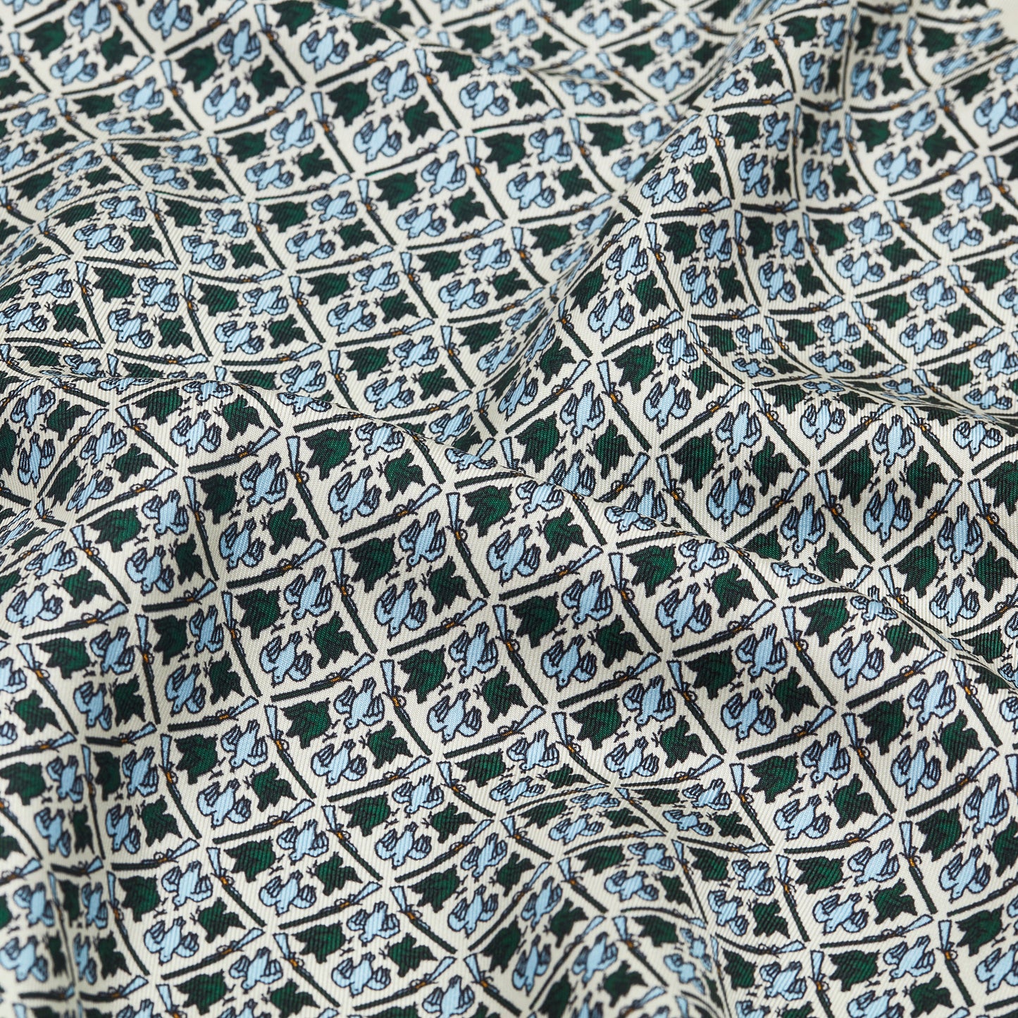 Harrow silk pocket square Heritage bird monogram [H&H GREEN]