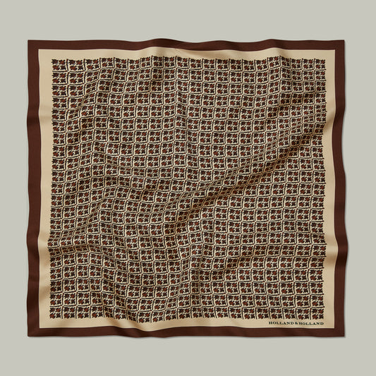 Harrow silk pocket square Heritage bird monogram [SEPIA]