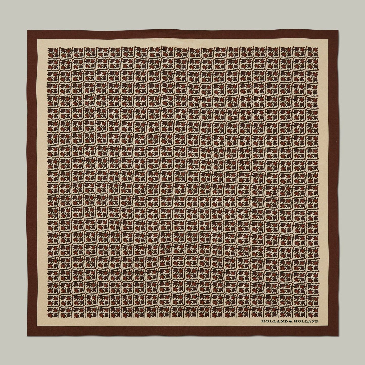 Harrow silk pocket square Heritage bird monogram [SEPIA]