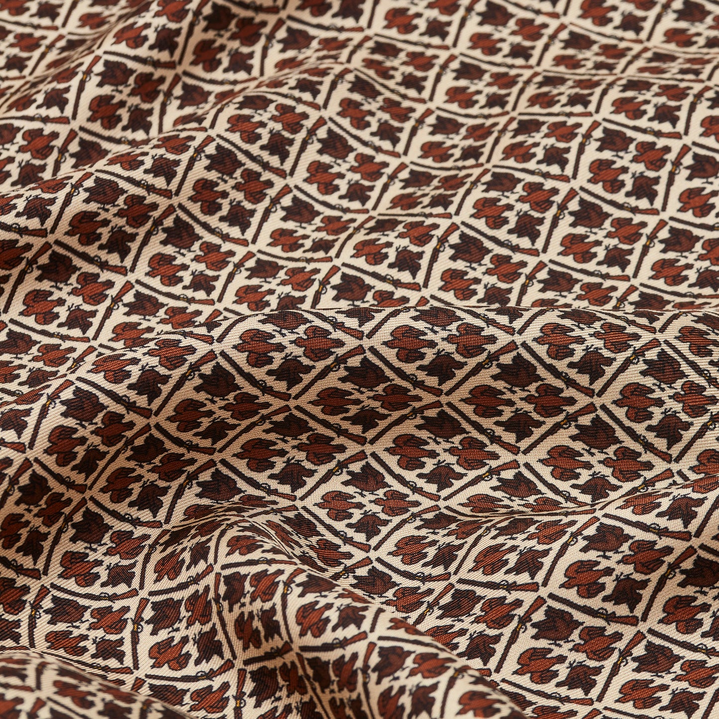 Harrow silk pocket square Heritage bird monogram [SEPIA]