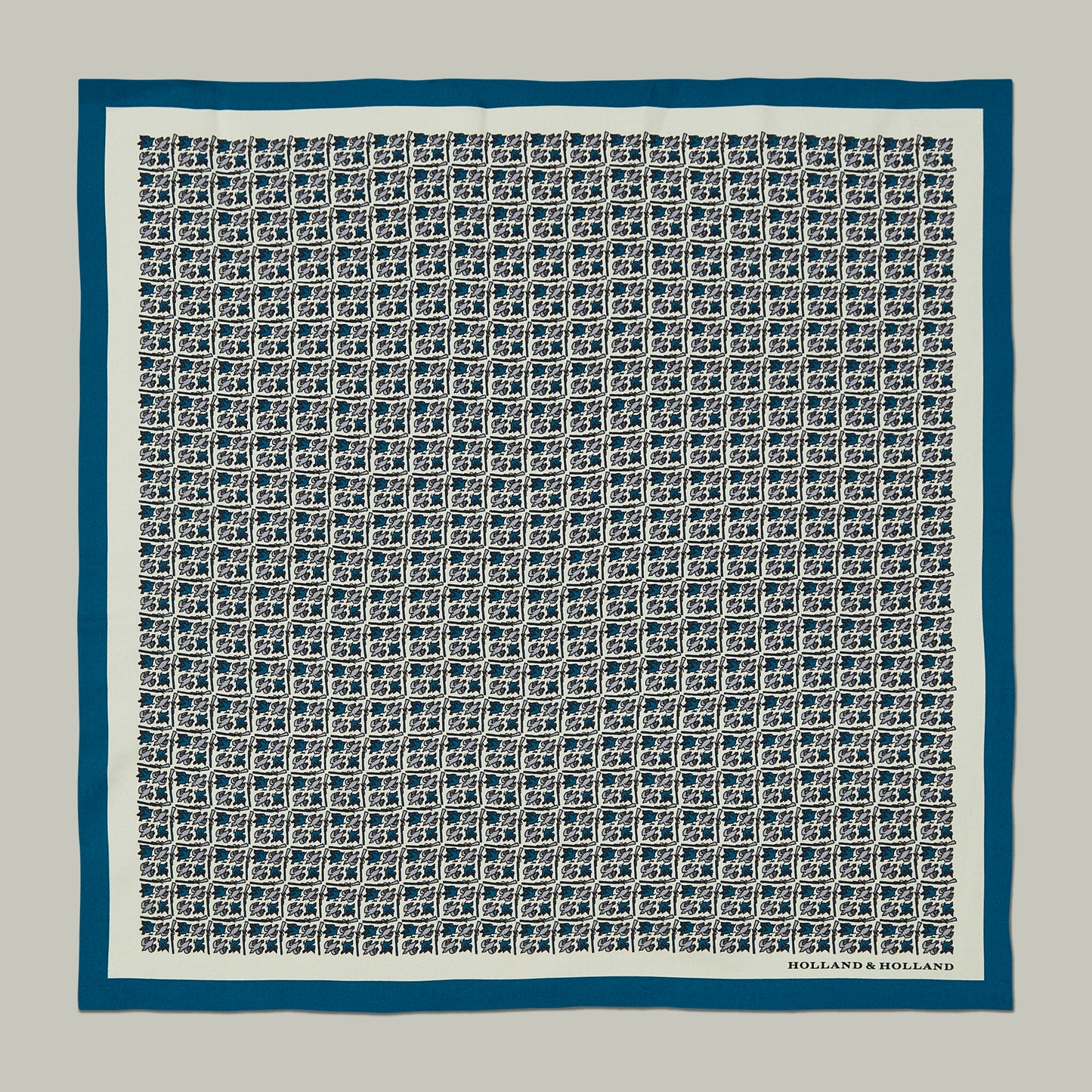 Harrow silk pocket square Heritage bird monogram [AZURE]
