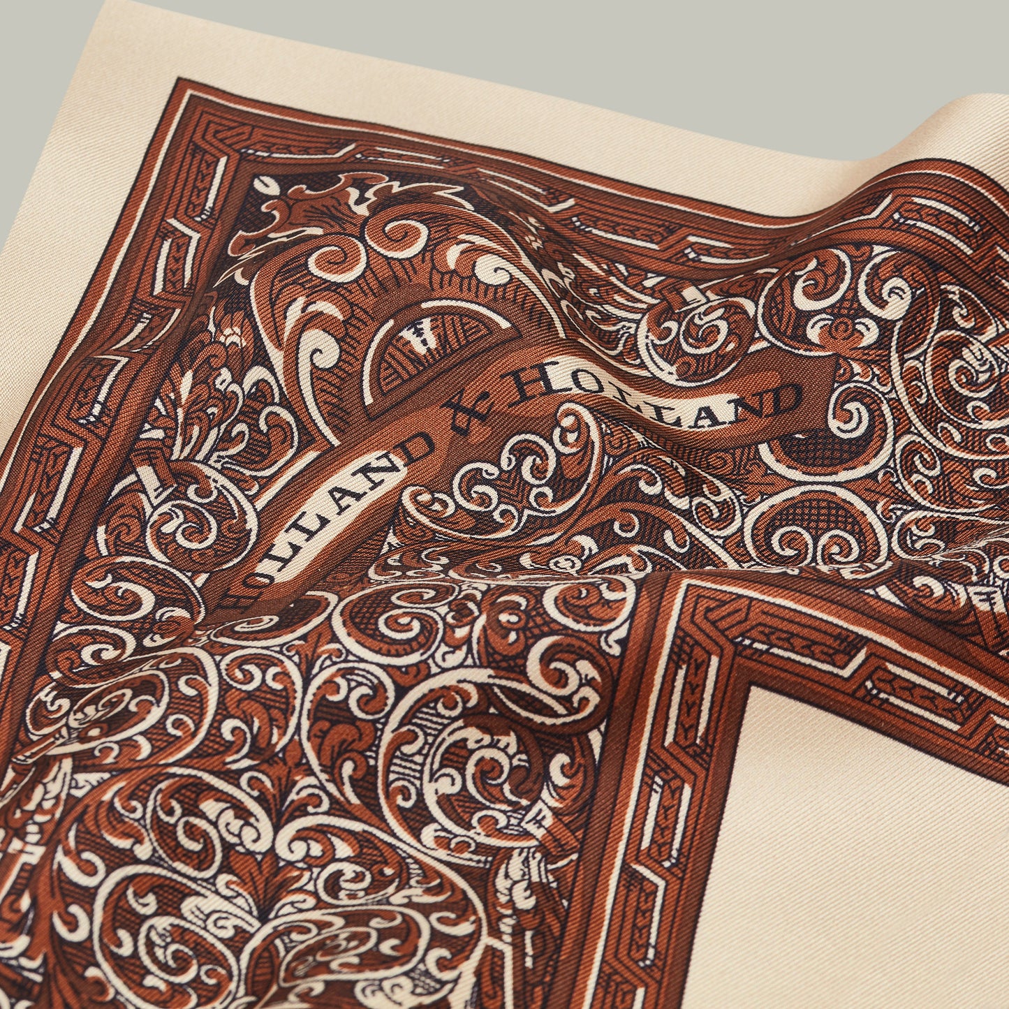 Harrow silk heritage trade label scarf  [SEPIA]