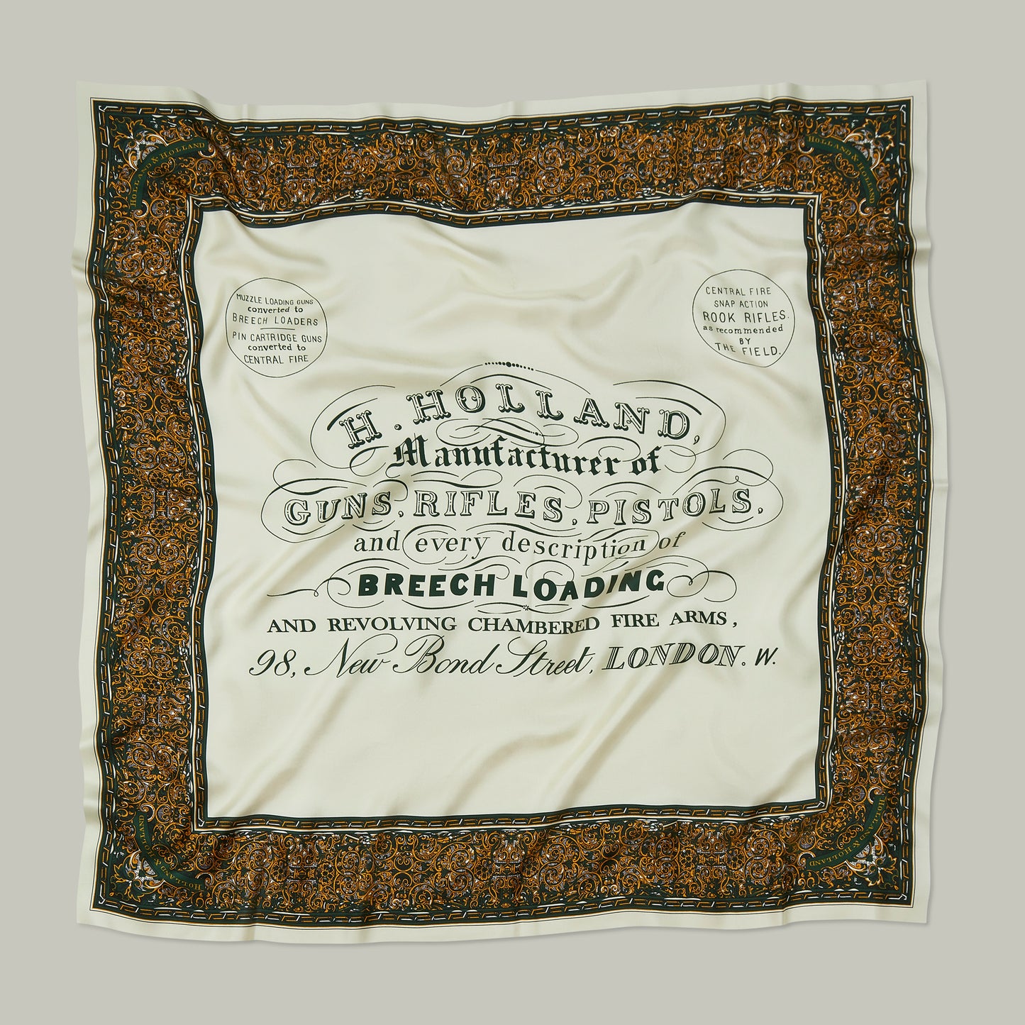 Harrow silk heritage trade label scarf  [H&H GREEN]