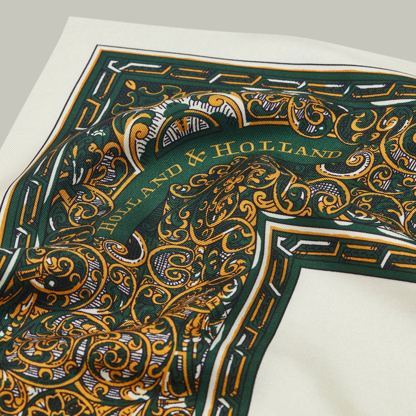 Harrow silk heritage trade label scarf  [H&H GREEN]
