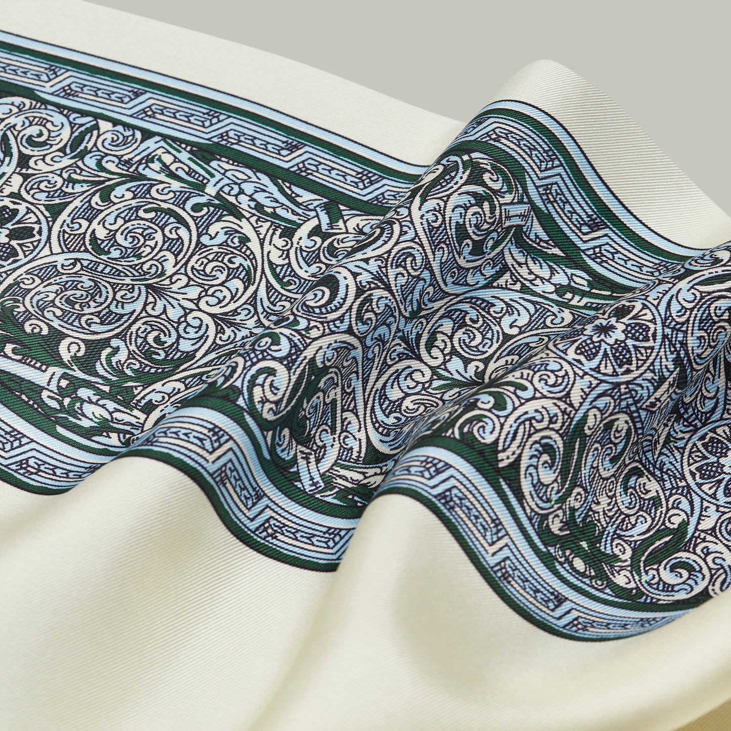 Harrow silk heritage trade label scarf  [AZURE]