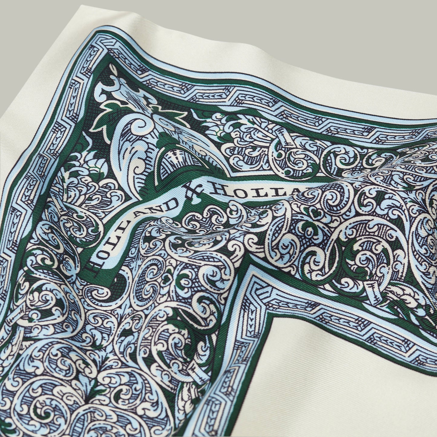 Harrow silk heritage trade label scarf  [AZURE]