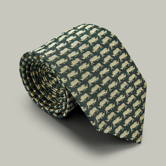 Harrow Silk Woven Tie - Rhino [H&H GREEN]