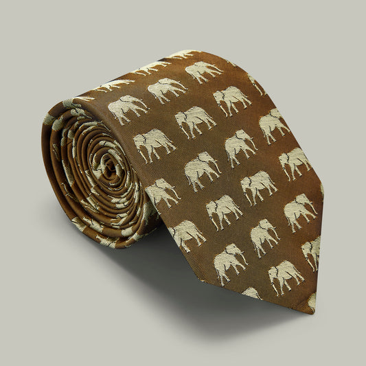 Harrow Silk Woven Tie - Elephant [GOLD]