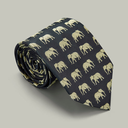 Harrow Silk Woven Tie - Elephant [INDIGO]