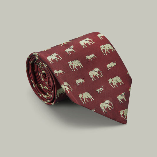 Harrow Big Five Woven Silk Tie [BERRY]