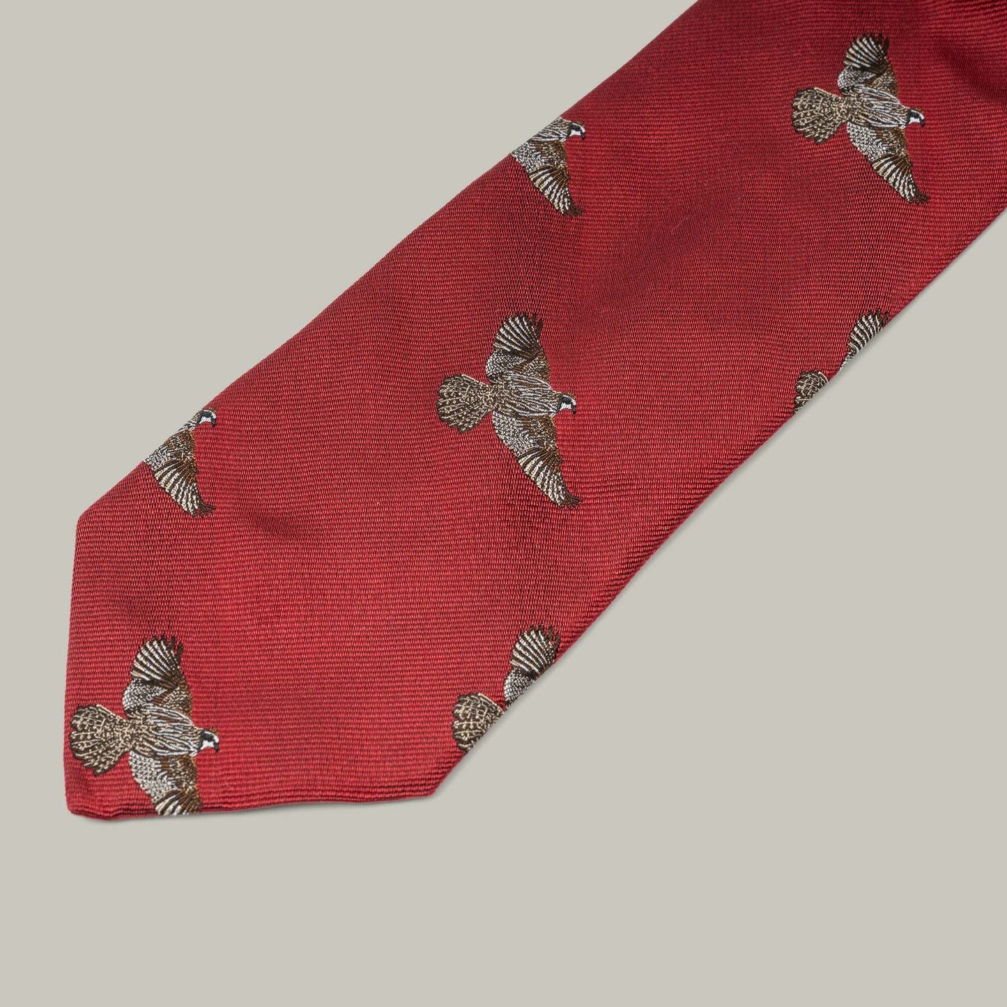 Harrow Silk Woven Tie- Flying Bobwhite Quail [BERRY]