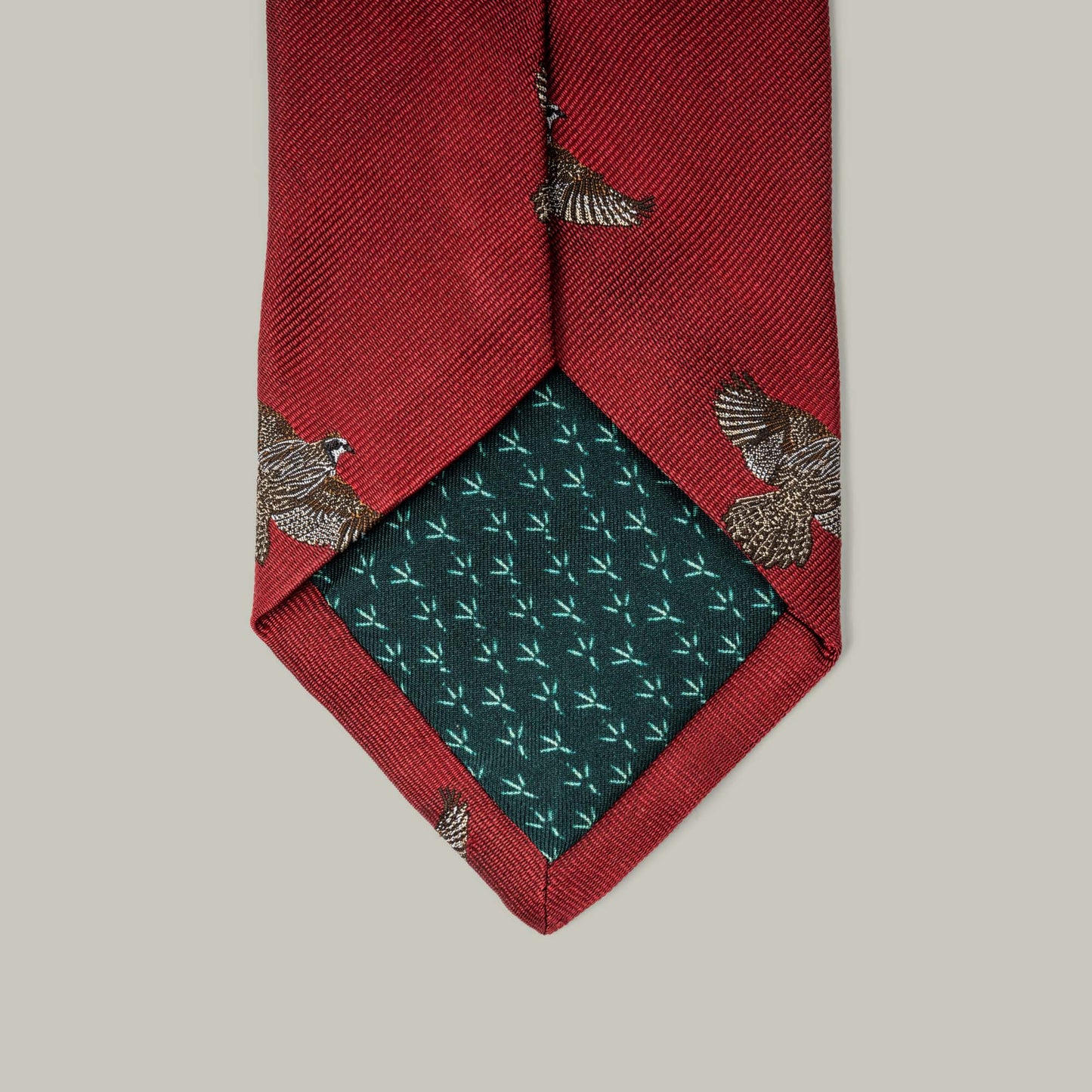 Harrow Silk Woven Tie- Flying Bobwhite Quail [BERRY]
